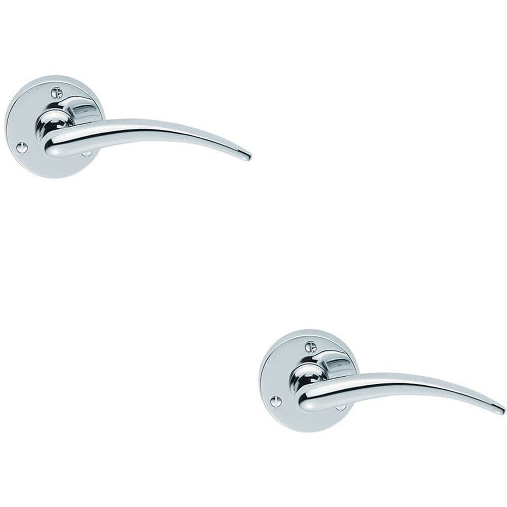 2x PAIR Slim Arched Tapered Lever on 58mm Round Polished Chrome Door Handle