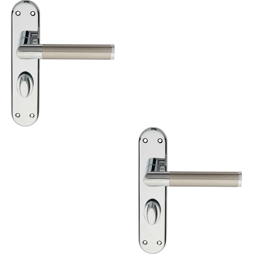 2x Round Bar Lever on Bathroom Backplate Door Handle 180 x 40mm Chrome & Nickel