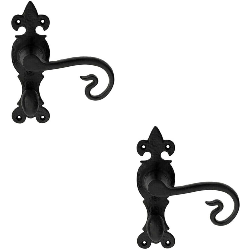 2x PAIR Forged Curled Handle on Bathroom Backplate 167 x 51mm Black Antique