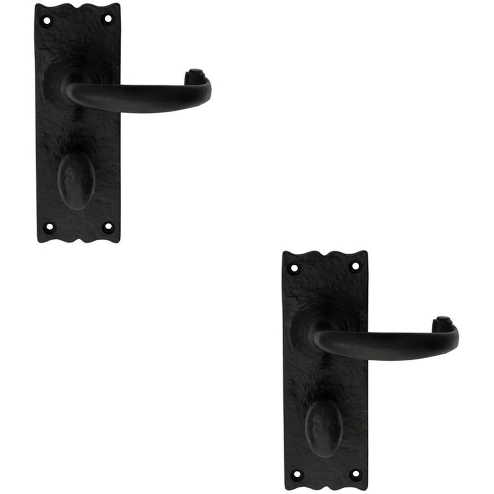 2x PAIR Forged Curved Handle on Bathroom Backplate 155 x 54mm Black Antique
