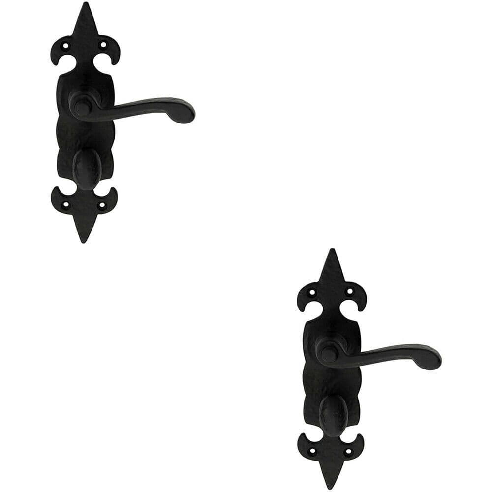 2x PAIR Forged Scroll Handle on Bathroom Backplate 206 x 57mm Antique