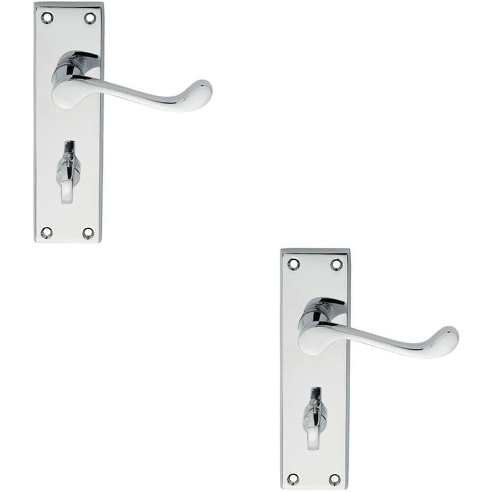 2x PAIR Victorian Scroll Lever on Bathroom Backplate 150 x 43mm Polished Chrome