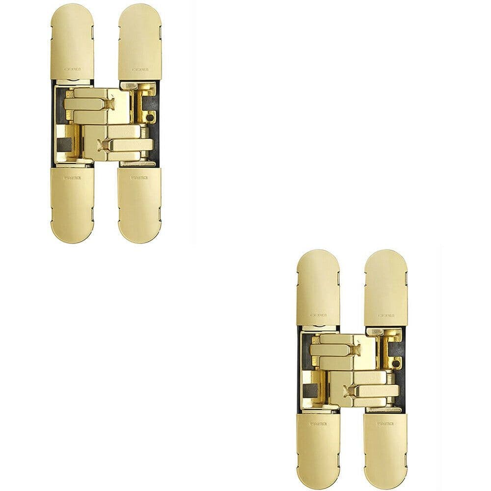 2x 100 x 22mm Adjustable Medium Duty Concealed Hinge Brass Plated Internal Door