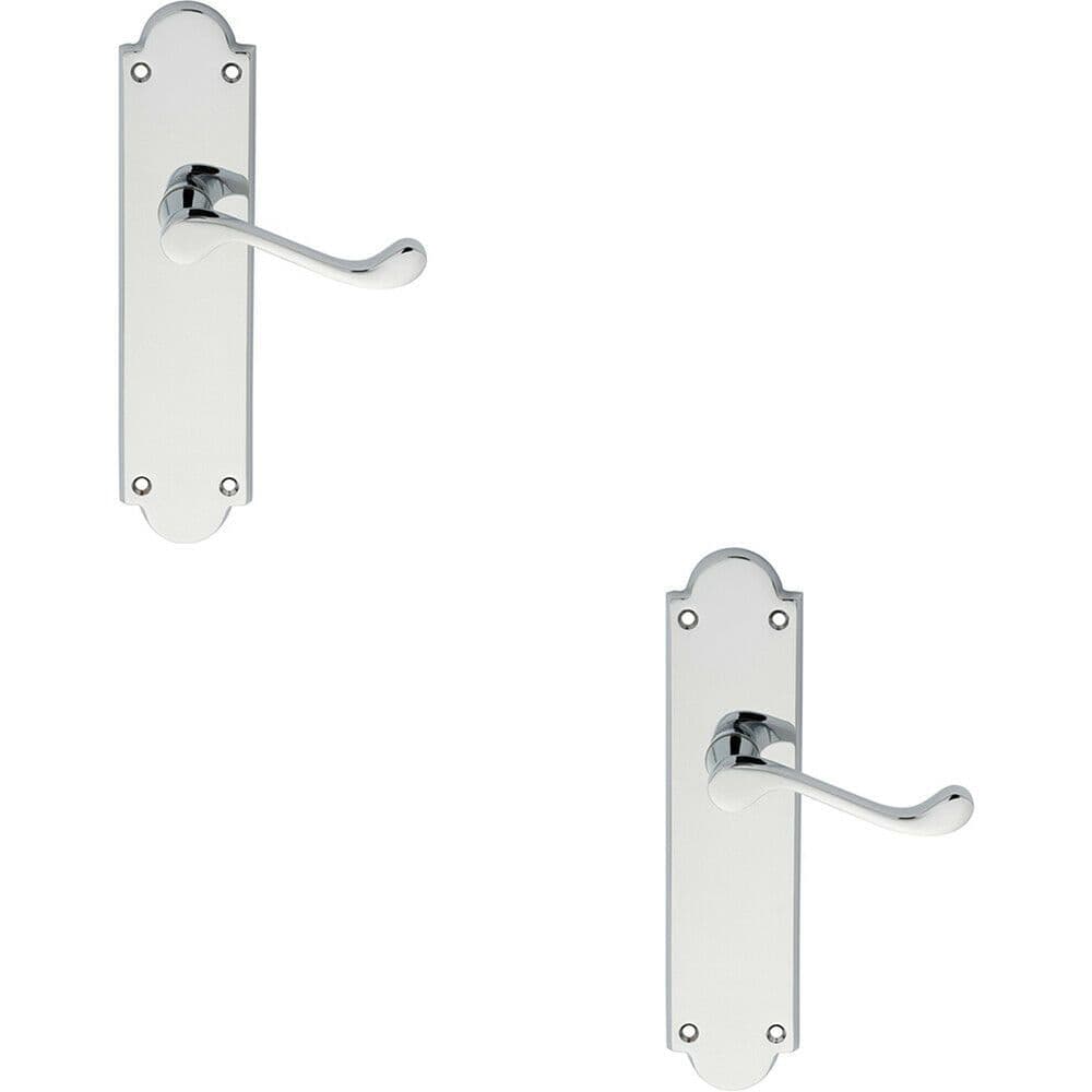 2x PAIR Victorian Scroll Handle on Latch Backplate 205 x 49mm Polished Chrome