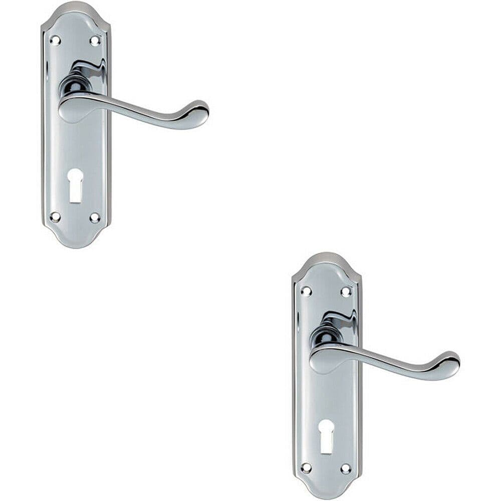 2x PAIR Victorian Upturned Handle on Lock Backplate 168 x 47mm Polished Chrome