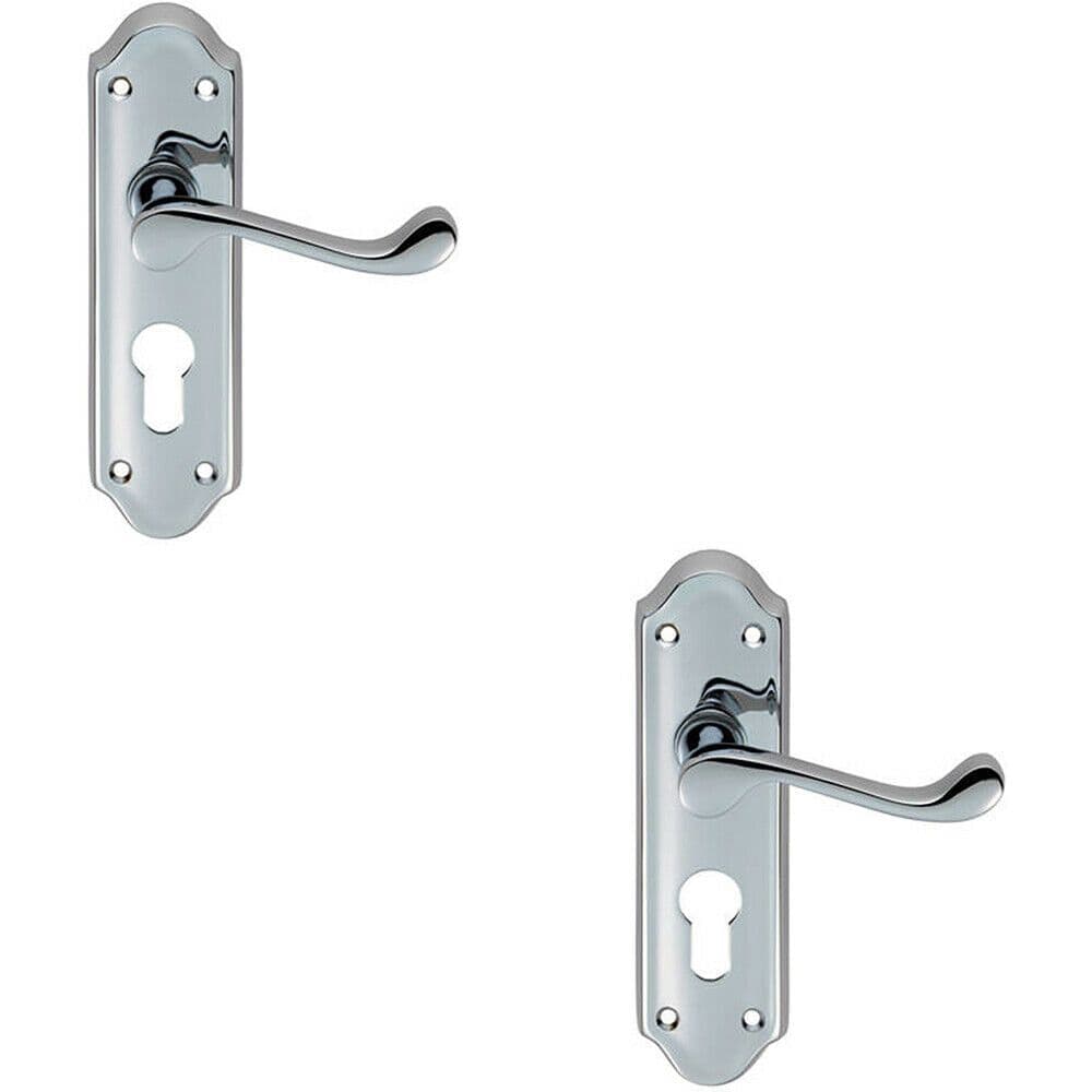 2x PAIR Victorian Upturned Lever on Euro Lock Backplate 168 x 47mm Chrome