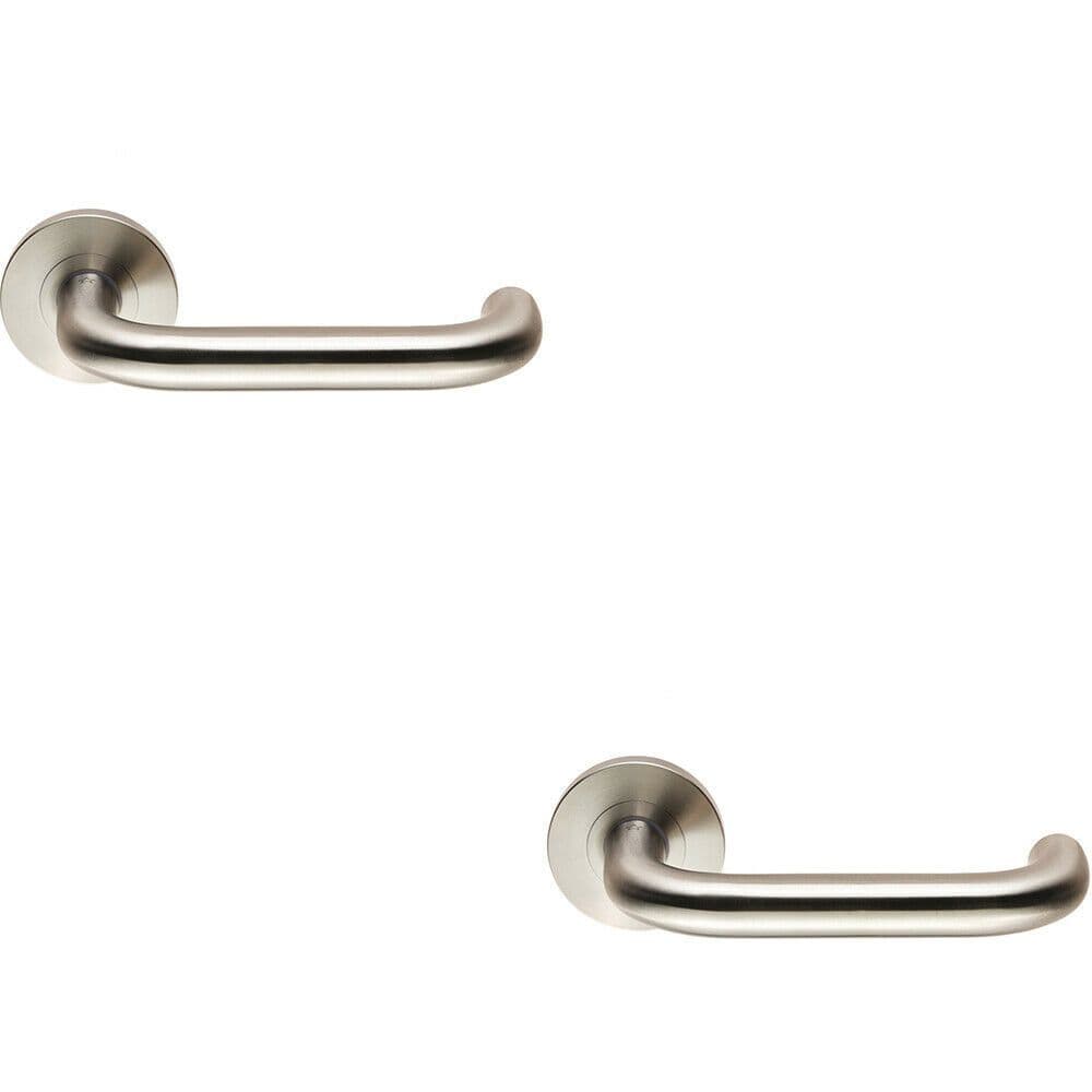 2x PAIR Round Bar Safety Handle on Round Rose Concealed Fix Satin Steel