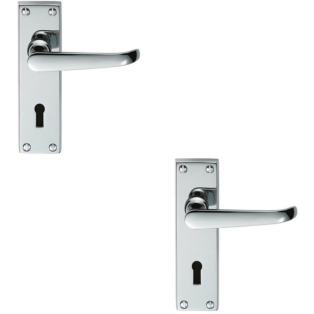 2x PAIR Straight Victorian Handle on Lock Backplate 150 x 42mm Polished Chrome