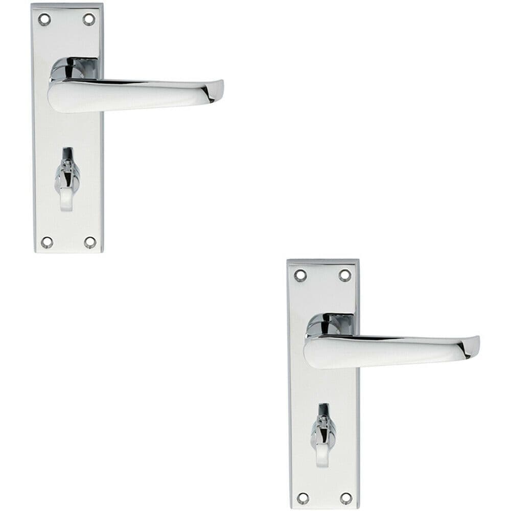 2x PAIR Straight Victorian Lever on Bathroom Backplate 150 x 43mm Chrome