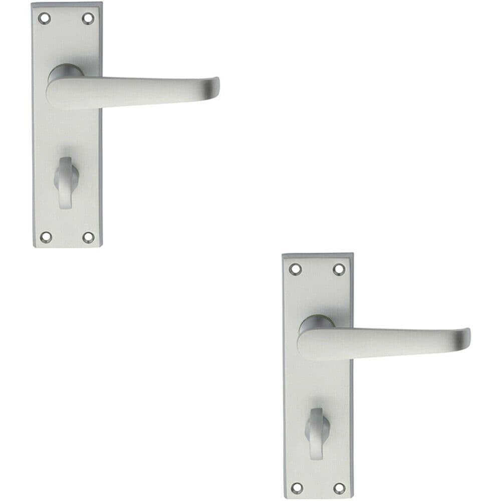 2x PAIR Straight Victorian Handle on Bathroom Backplate 150 x 43mm Satin Chrome
