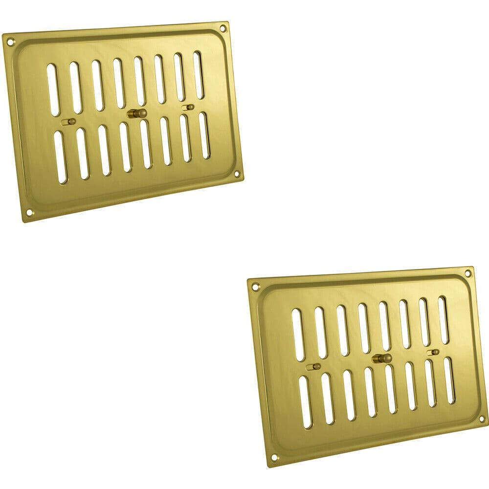 2x 242 x 165mm Hit & Miss Airflow Vent Polished Brass Slide Open & Close Door