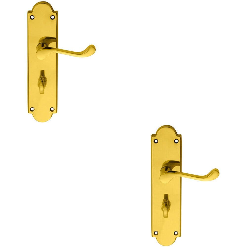 2x PAIR Victorian Scroll Handle on Bathroom Backplate 205 x 49mm Polished Brass