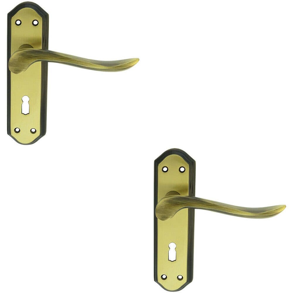 2x PAIR Curved Handle on Sculpted Lock Backplate 180 x 48mm Florentine