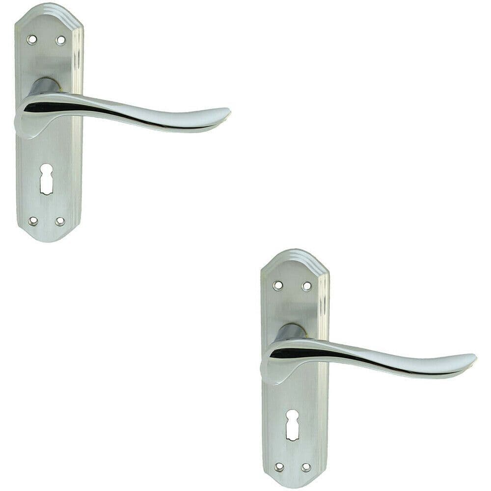 2x PAIR Curved Lever on Sculpted Edge Backplate 180 x 48mm Satin Polished Chrome