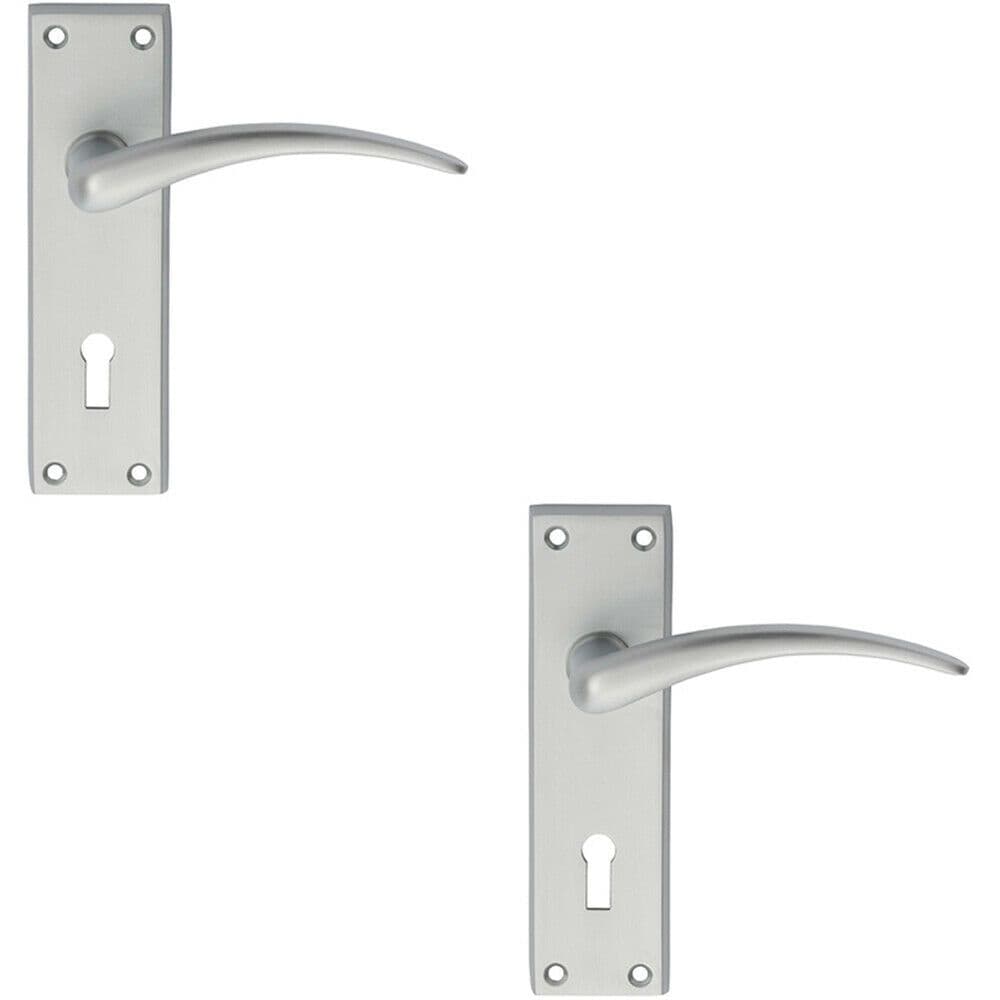 2x PAIR Slim Arched Door Handle on Lock Backplate 150 x 43mm Satin Chrome