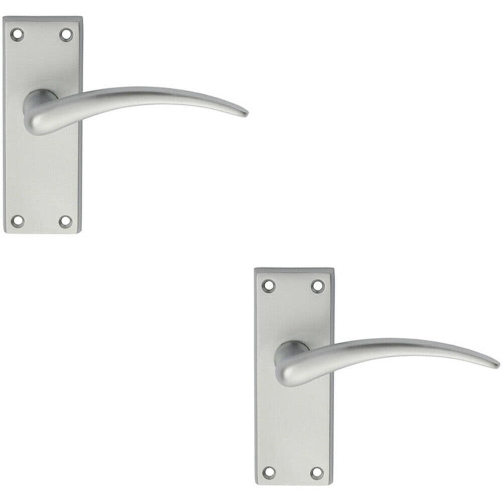2x PAIR Slim Arched Door Handle on Latch Backplate 150 x 43mm Satin Chrome