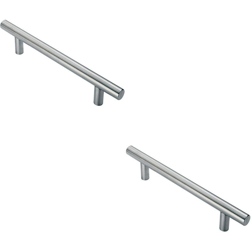 2x 25mm Straight T Bar Pull Handle 300mm Fixing Centres Satin Stainless Steel
