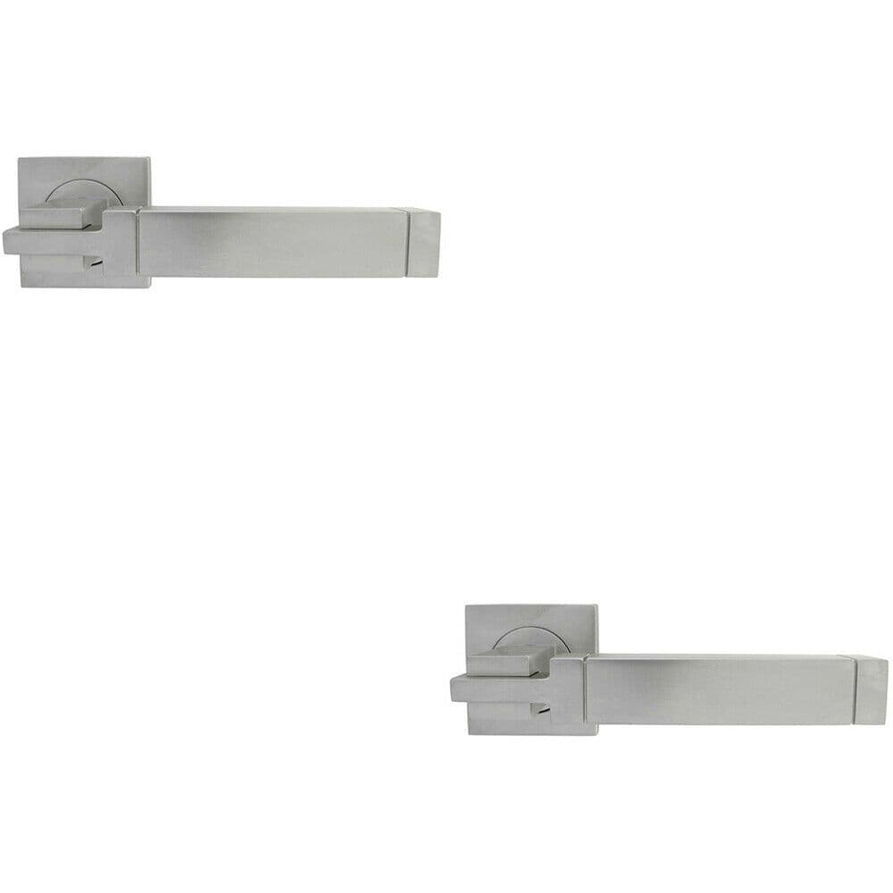2x PAIR Cube Lever on Square Etched Detailing Concealed Fix Satin Chrome