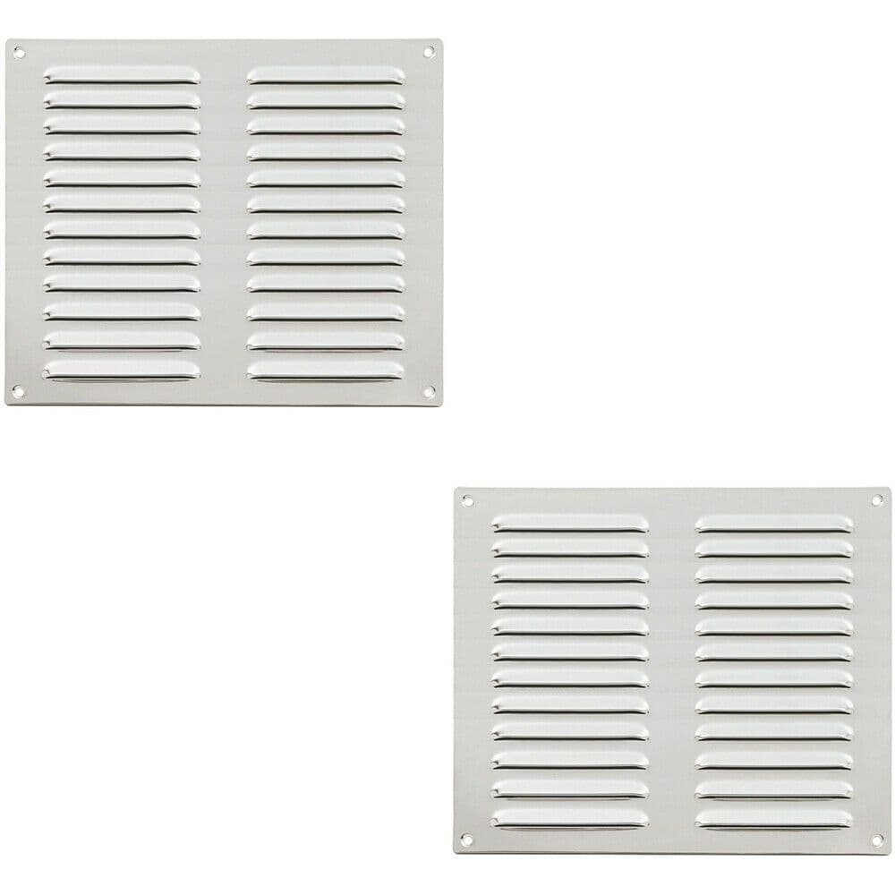 2x 242 x 242mm Hooded Louvre Airflow Vent Polished Chrome Internal Door Plate