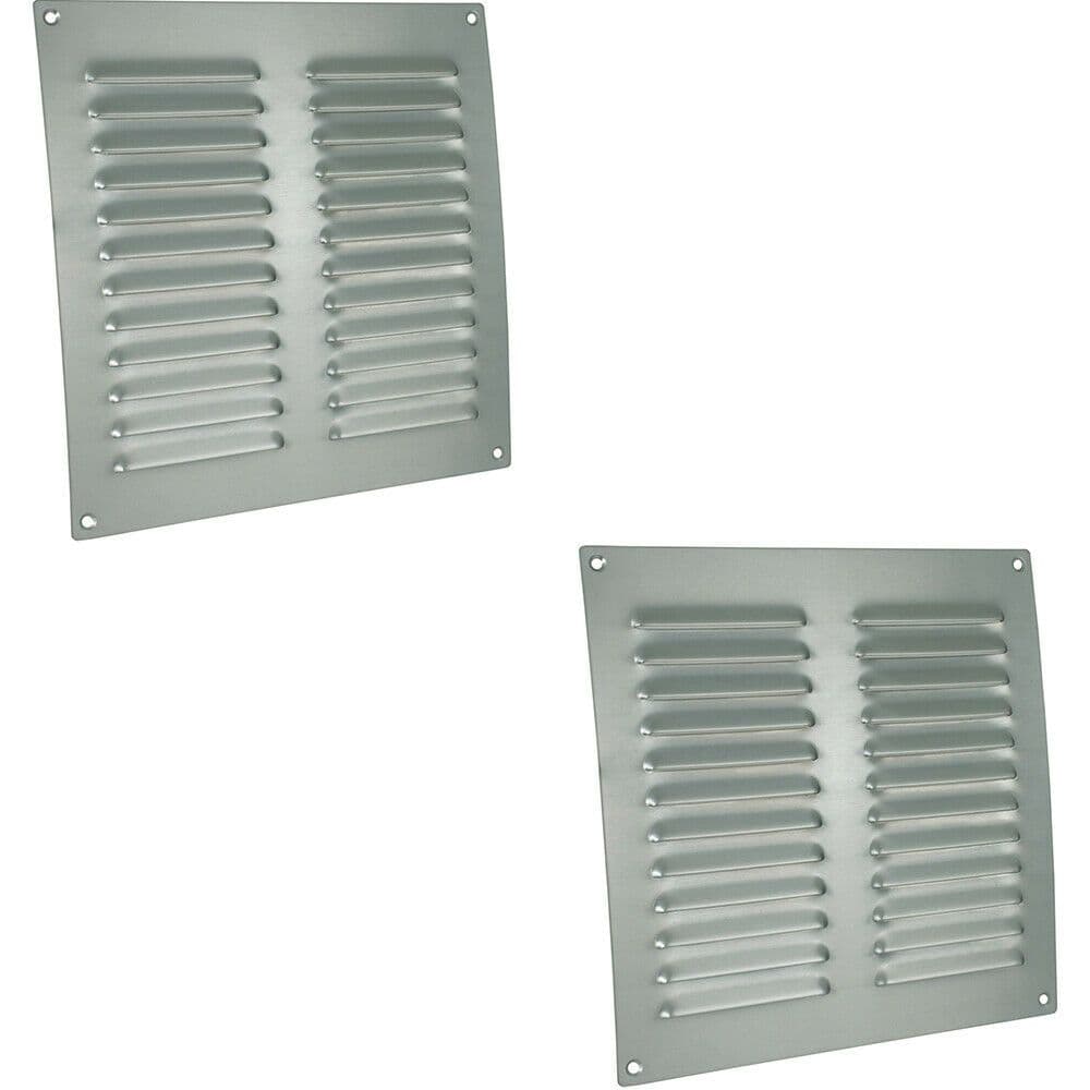 2x 242 x 242mm Hooded Louvre Airflow Vent Satin Chrome Internal Door Plate