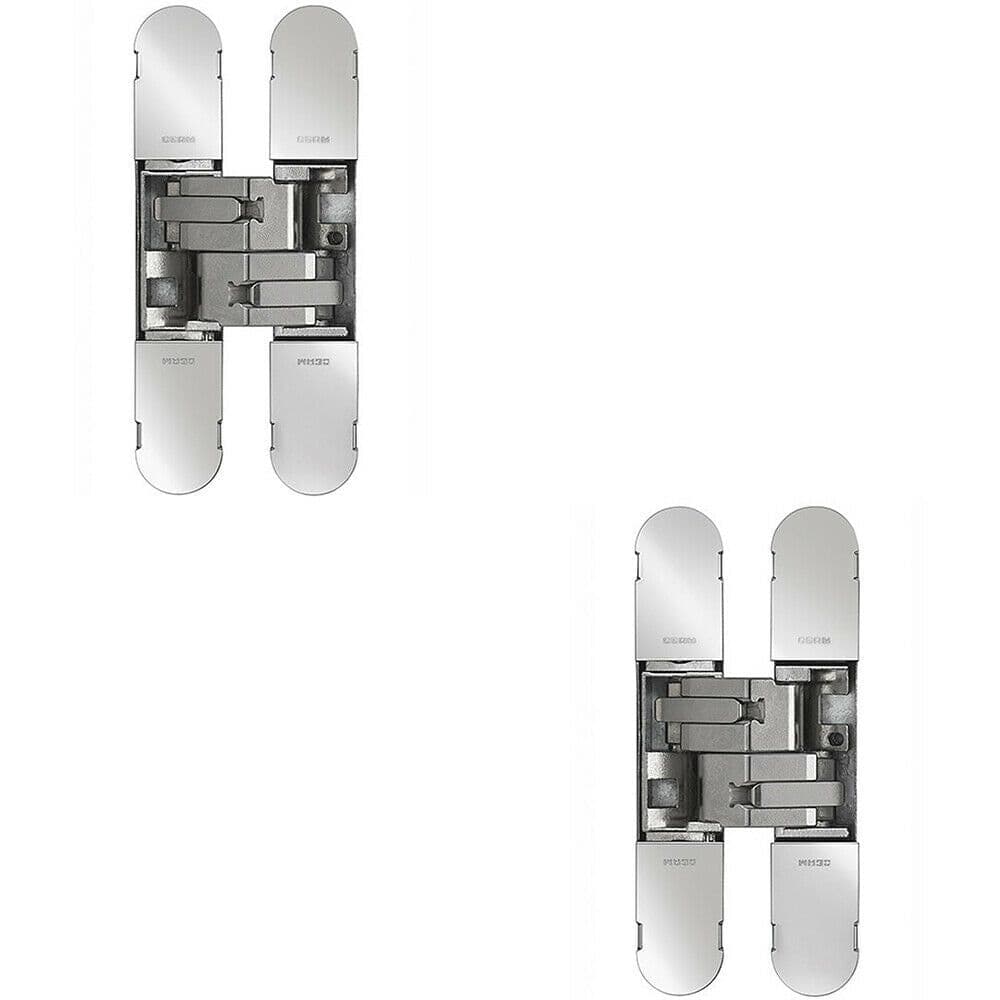 2x 130 x 30mm Concealed Heavy Duty Hinge Fits Unrebated Doors Polished Nickel