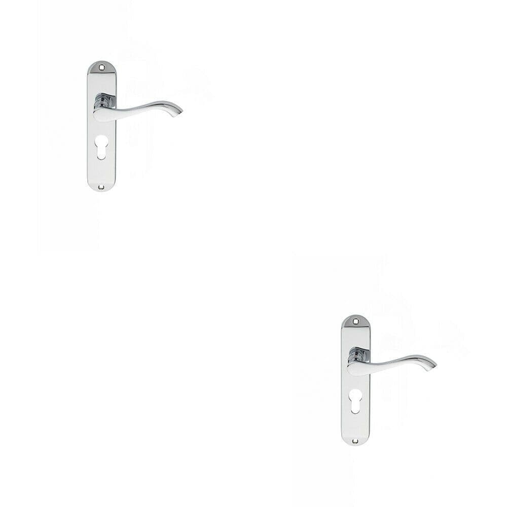 2x PAIR Curved Lever on Chamfered Euro Lock Backplate 180 x 40mm Polished Chrome