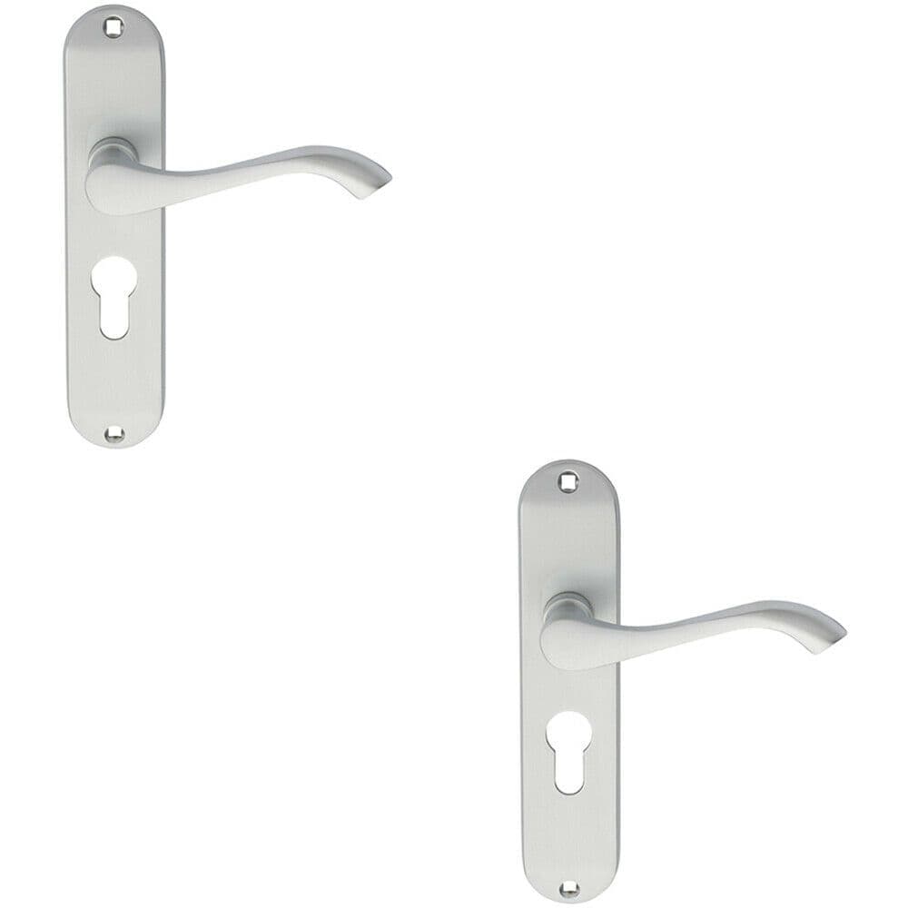 2x PAIR Curved Handle on Chamfered Euro Lock Backplate 180 x 40mm Satin Chrome
