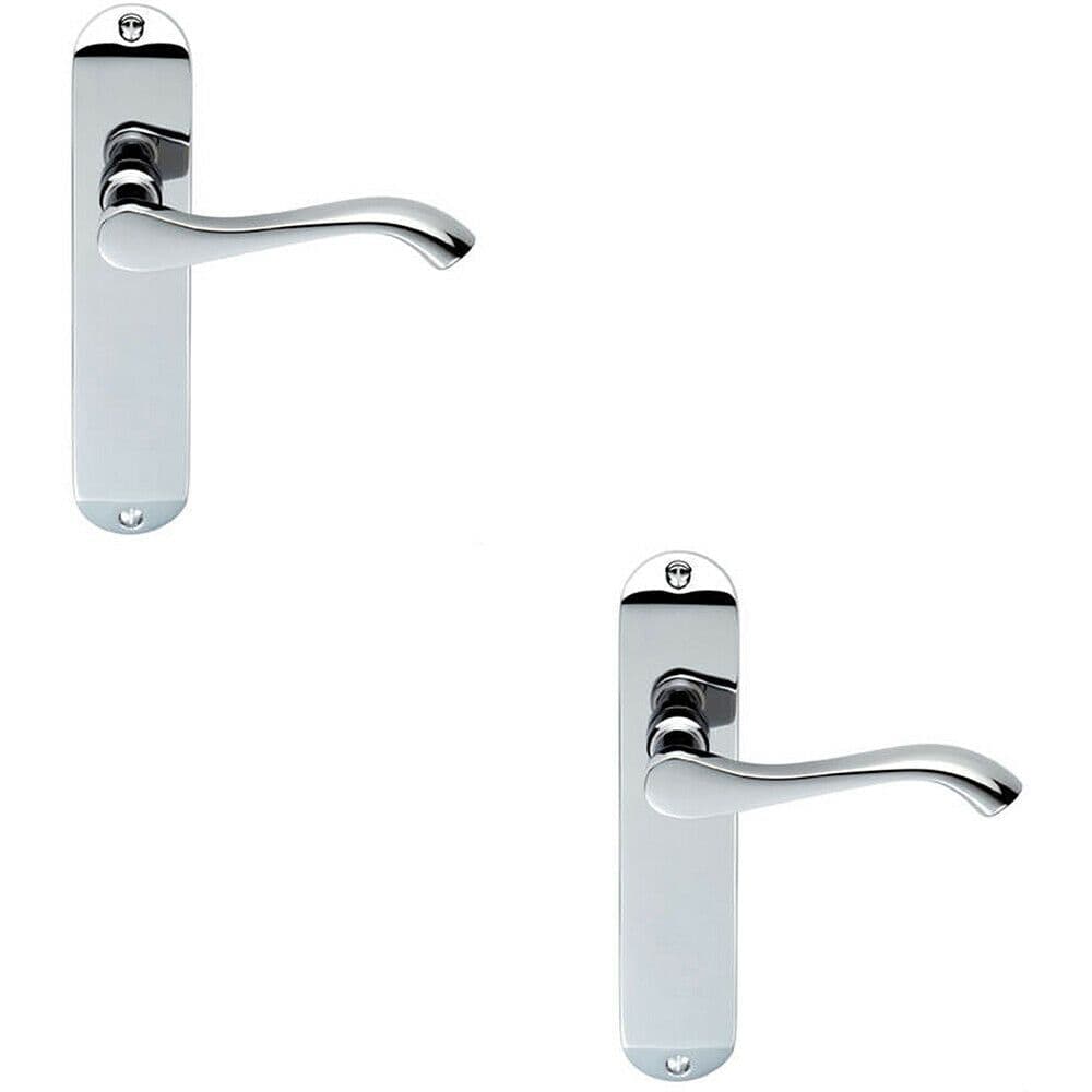 2x PAIR Curved Handle on Chamfered Latch Backplate 180 x 40mm Polished Chrome
