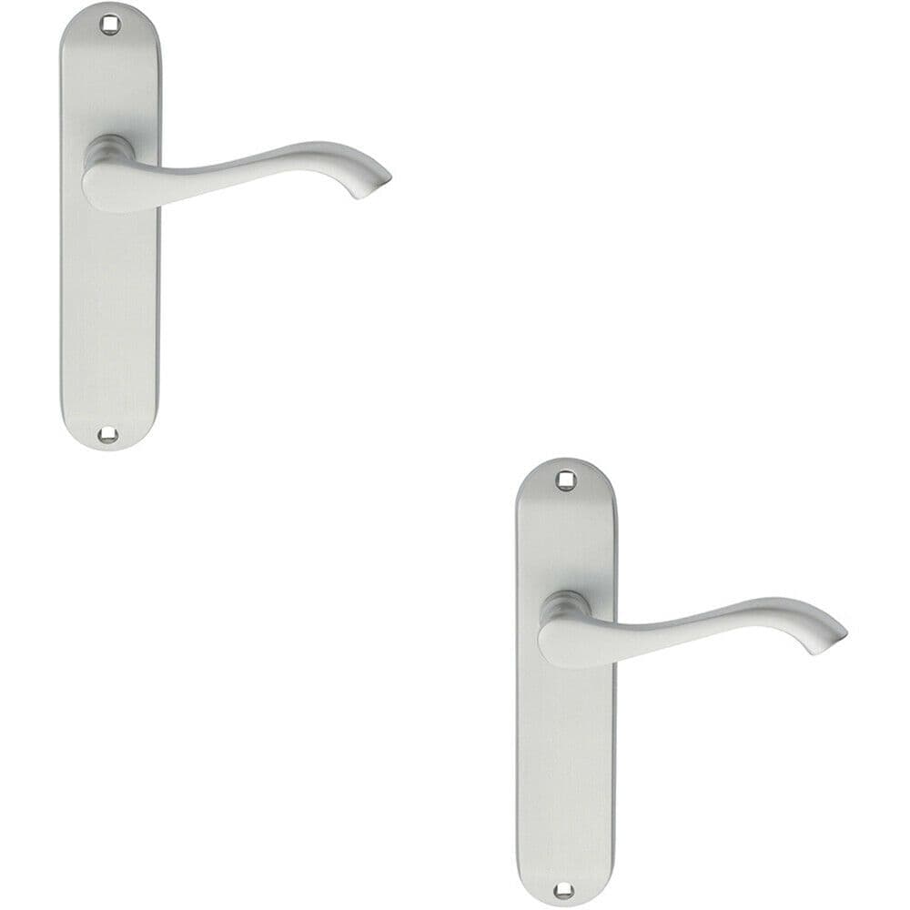 2x PAIR Curved Handle on Chamfered Latch Backplate 180 x 40mm Satin Chrome