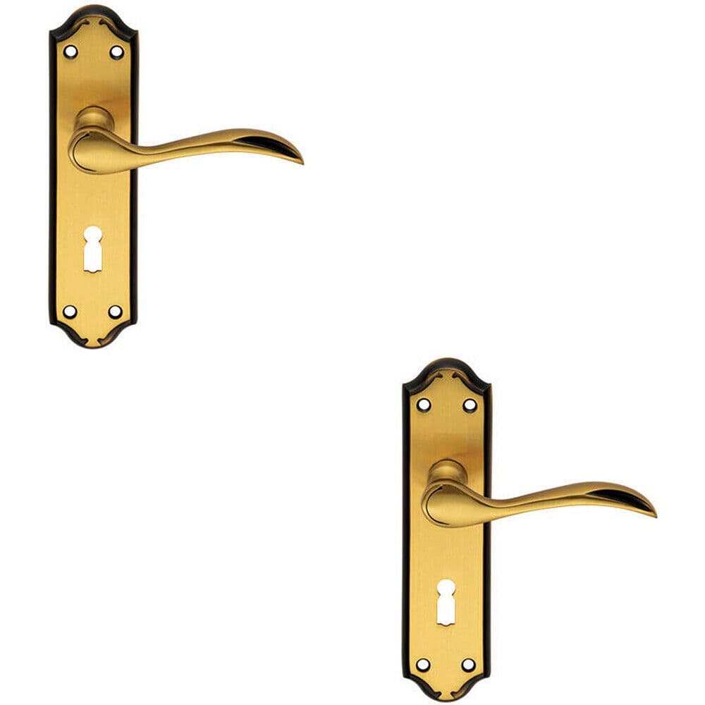 2x PAIR Curved Door Handle Lever on Lock Backplate 180 x 45mm Florentine
