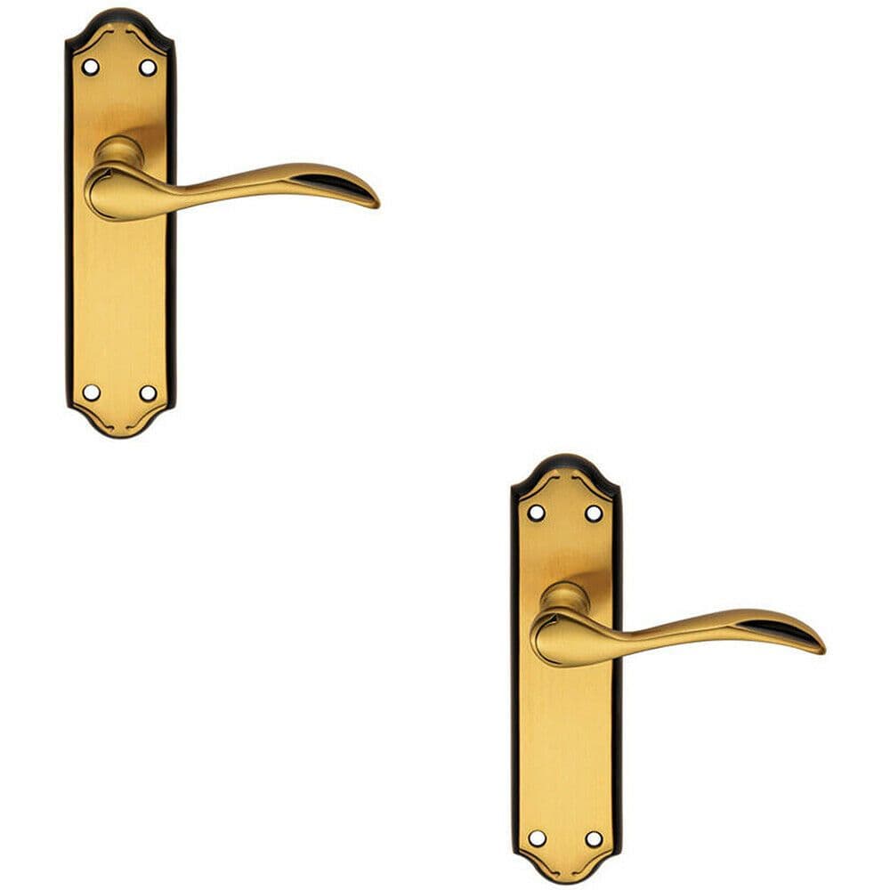 2x PAIR Curved Door Handle Lever on Latch Backplate 180 x 45mm Florentine