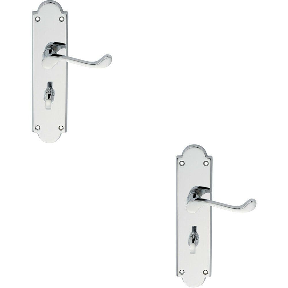 2x PAIR Victorian Scroll Lever on Bathroom Backplate 205 x 49mm Polished Chrome