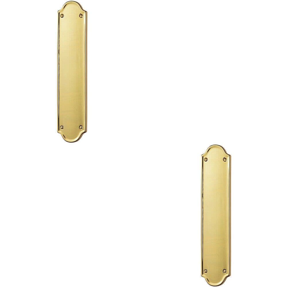 2x Shaped End Door Finger Plate 302 x 65mm 245 x 40mm Fixings Polished Brass