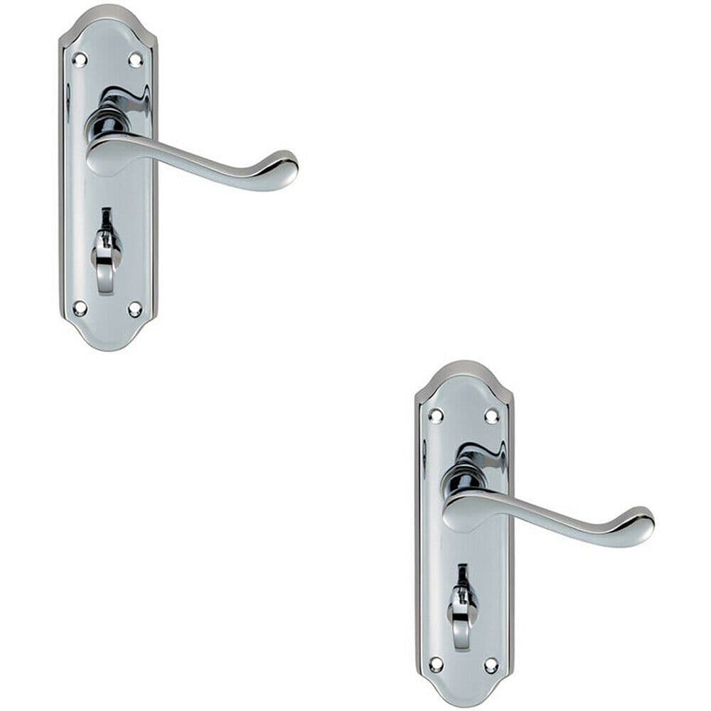 2x PAIR Victorian Upturned Lever on Bathroom Backplate 168 x 47mm Chrome