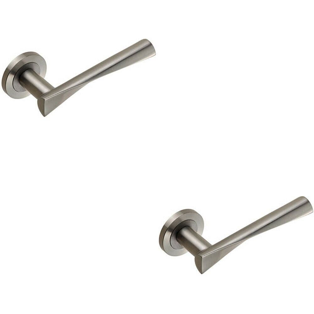 2x PAIR Angular Twisted Lever on Round Rose Concealed Fix Satin Stainless Steel