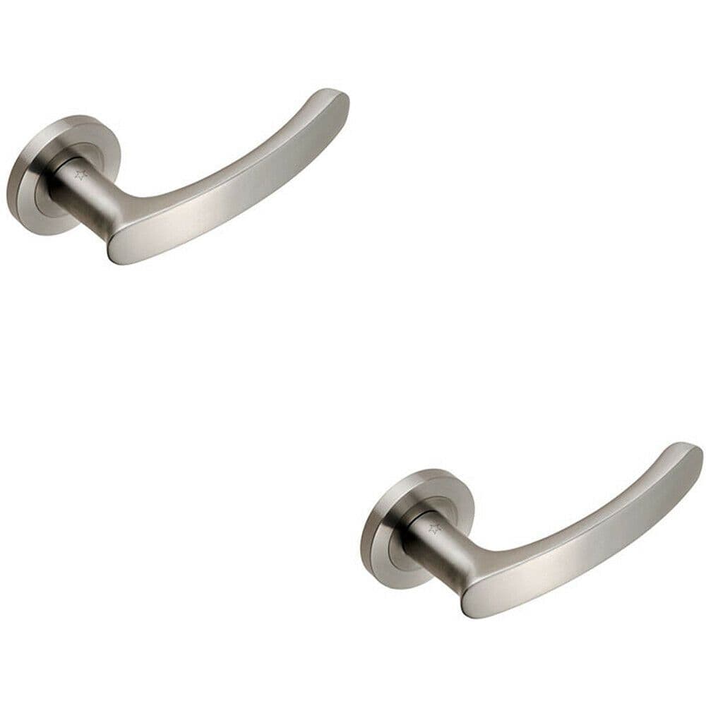 2x PAIR Curved Handle with Rounded Ends Concealed Fix Round Rose Satin Steel