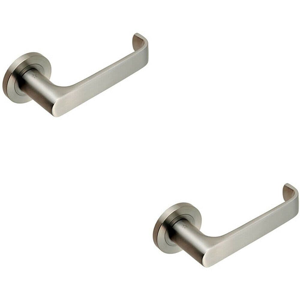 2x PAIR Straight Bold Faced Safety Handle Concealed Fix Round Satin Steel