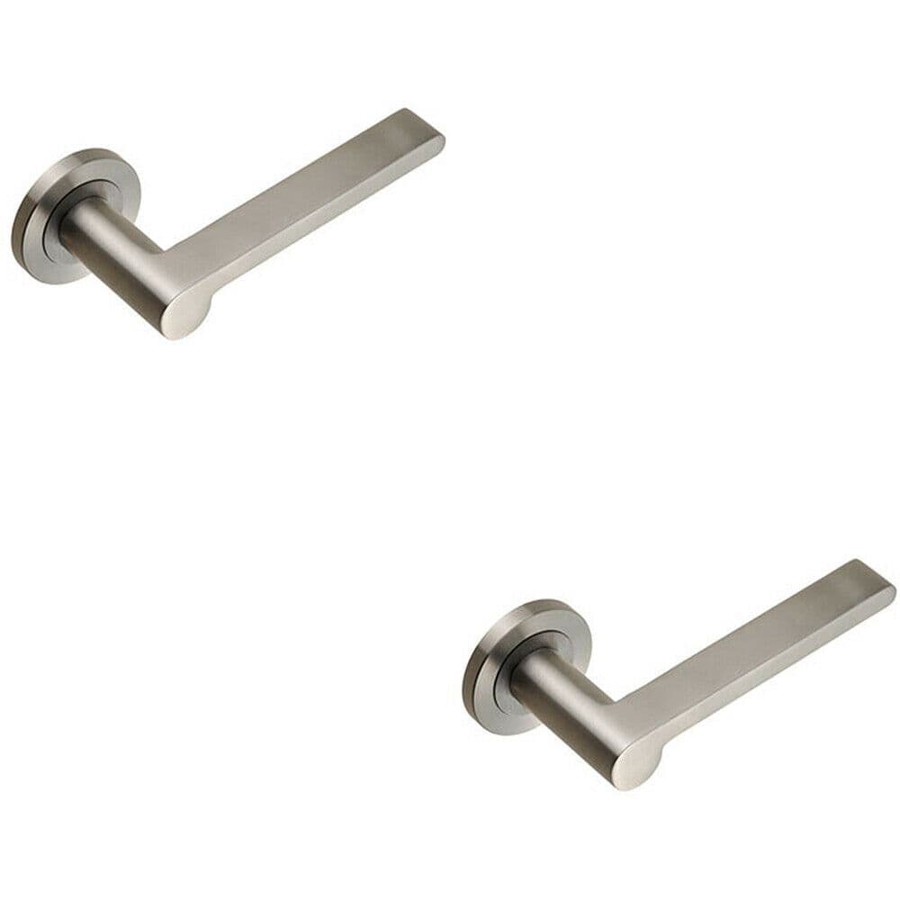 2x PAIR Flat Bar Lever Rounded End on Round Concealed Fix Satin Steel