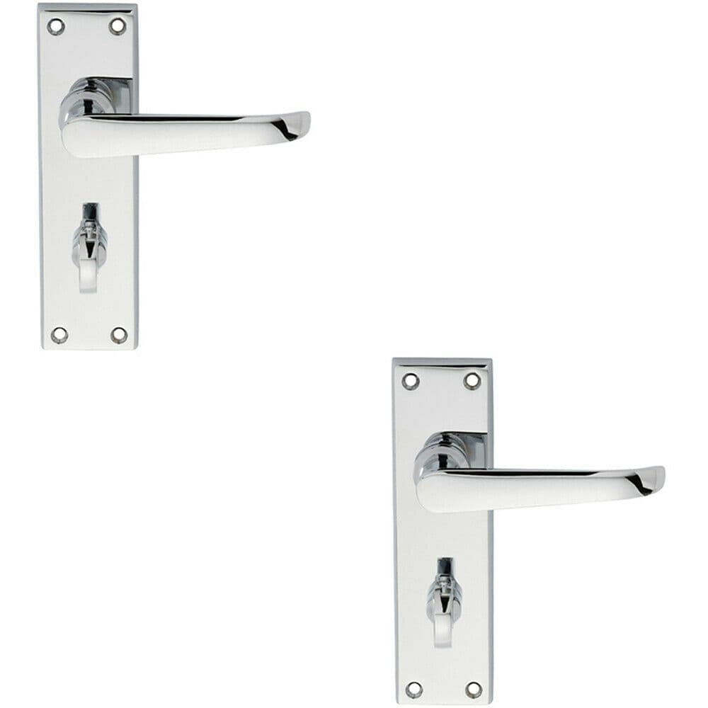 2x PAIR Straight Victorian Lever on Bathroom Backplate 150 x 42mm Chrome