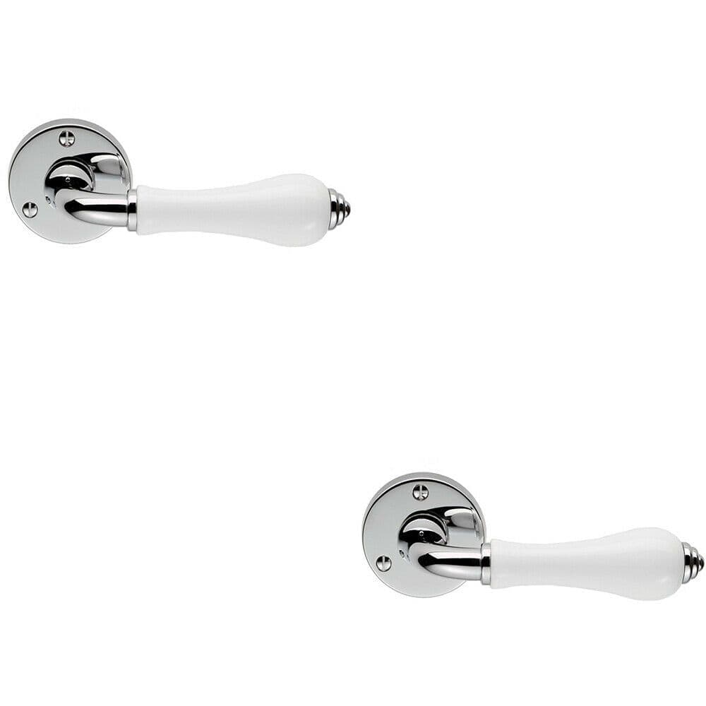 2x PAIR Porcelain Handle Ringed Detailing 58mm Round Polished Chrome