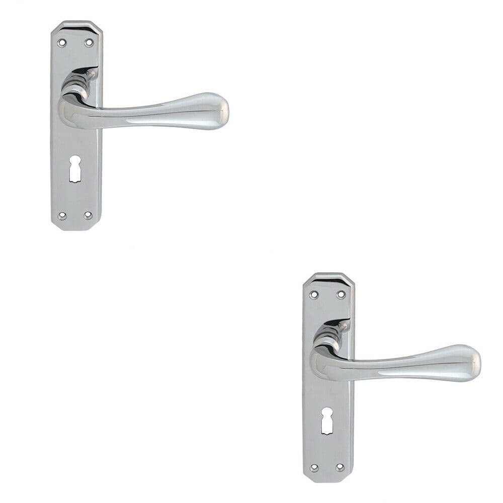 2x PAIR Heavy Duty Handle on Angular Lock Backplate 180 x 40mm Polished Chrome