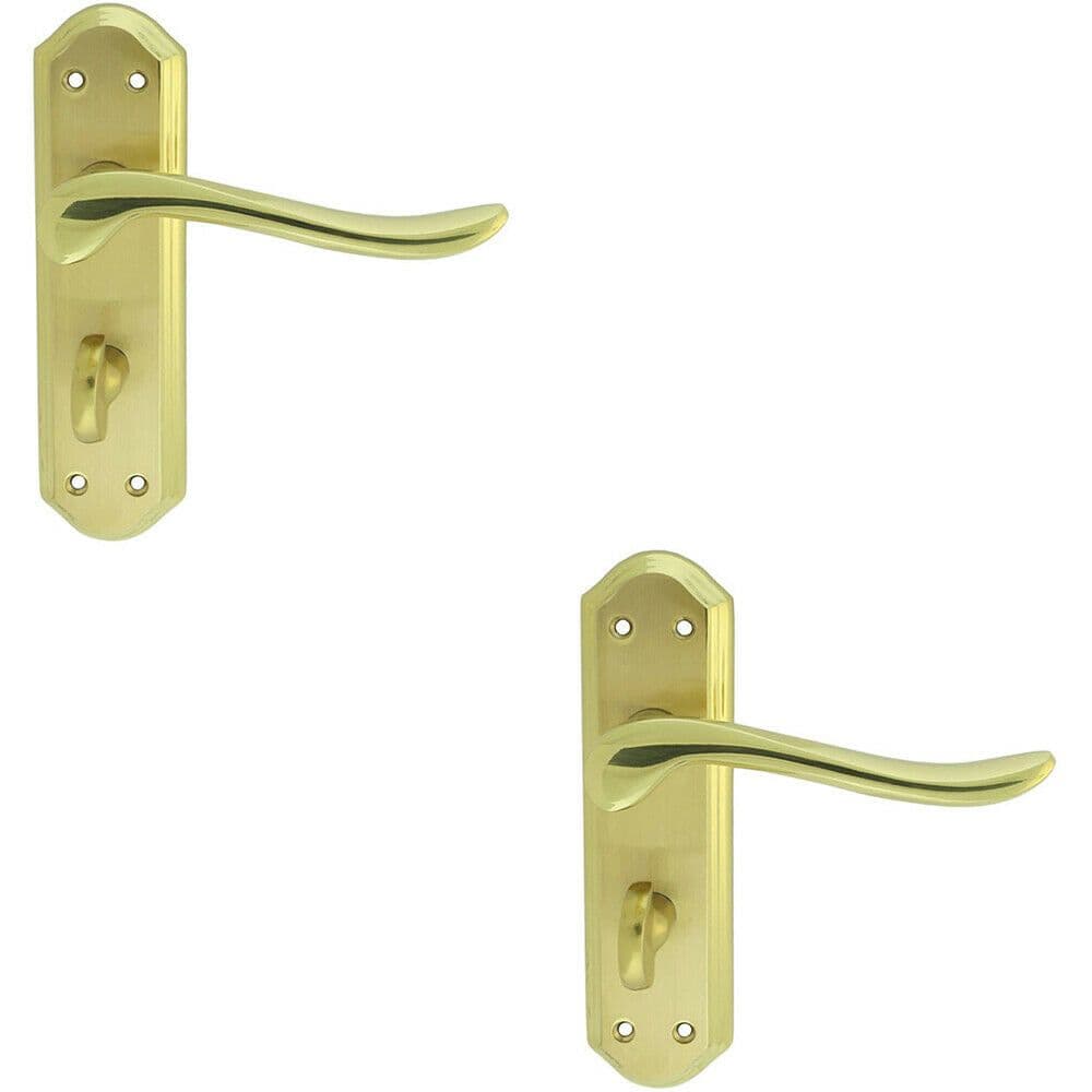 2x PAIR Curved Lever on Sculpted Bathroom Backplate 180 x 48mm Dual Brass