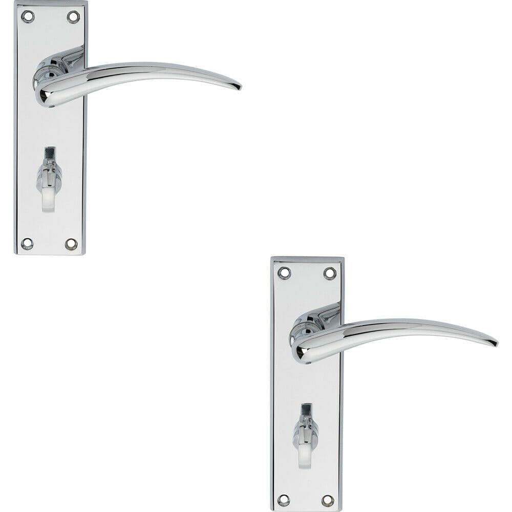 2x PAIR Slim Arched Door Lever on Bathroom Backplate 150 x 43mm Polished Chrome