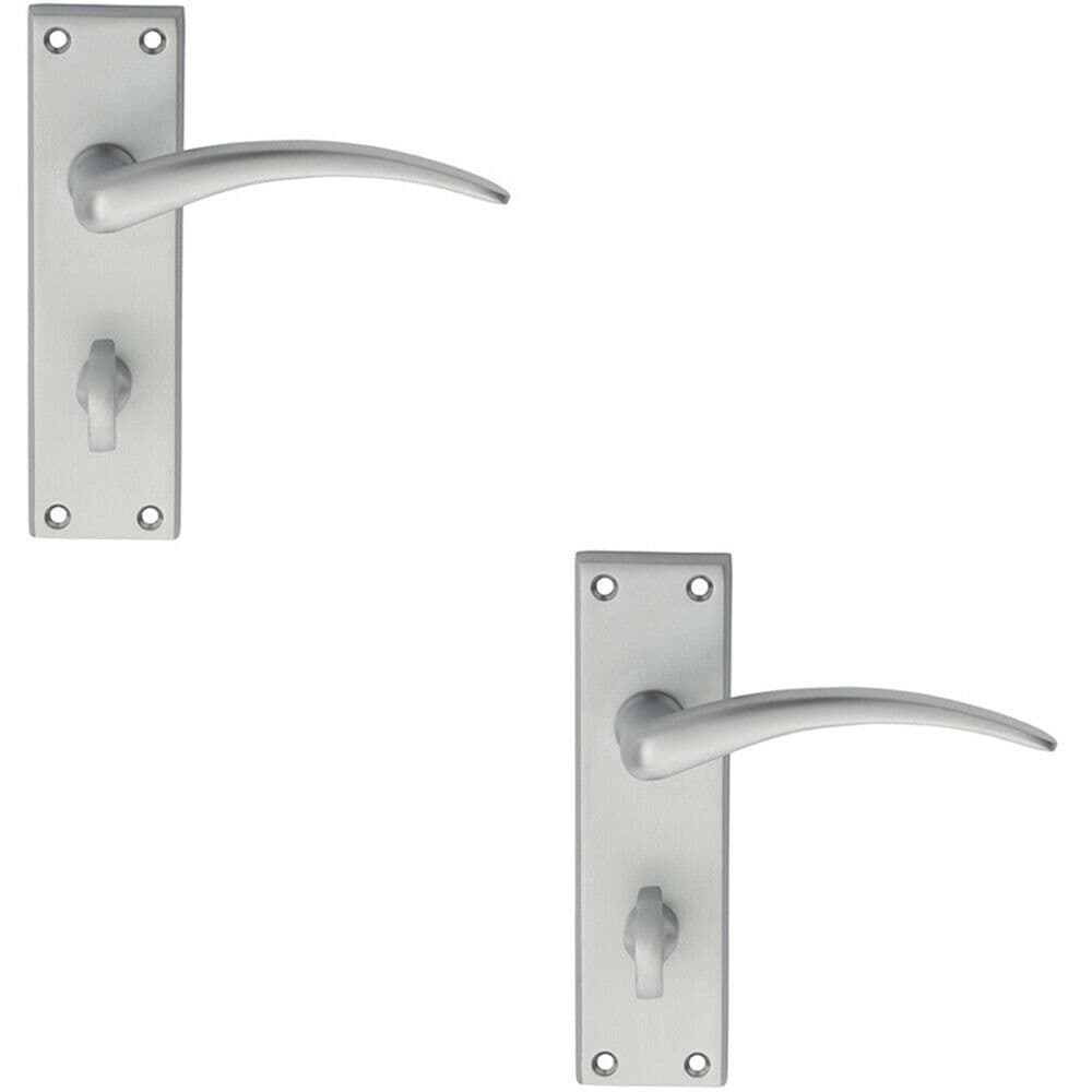 2x PAIR Slim Arched Door Handle on Bathroom Backplate 150 x 43mm Satin Chrome
