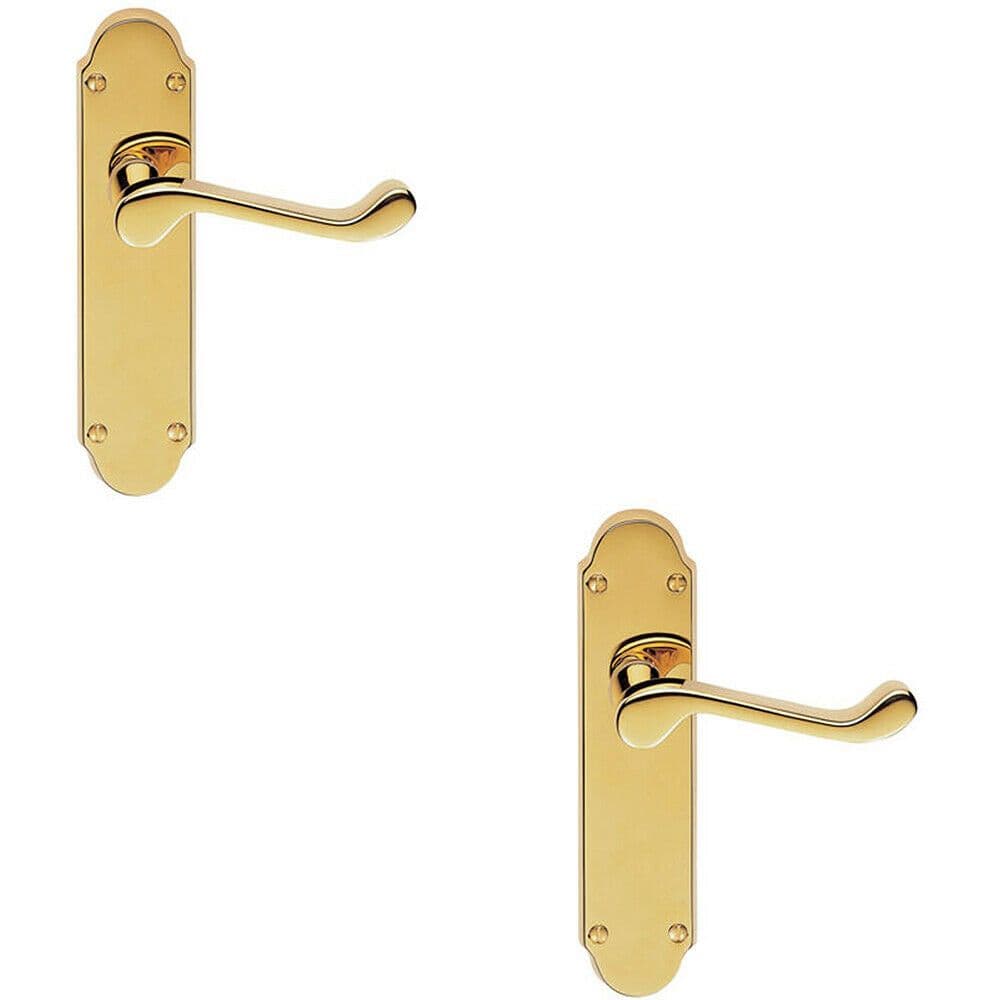 2x PAIR Victorian Upturned Handle on Latch Backplate 170 x 42mm Stainless Brass