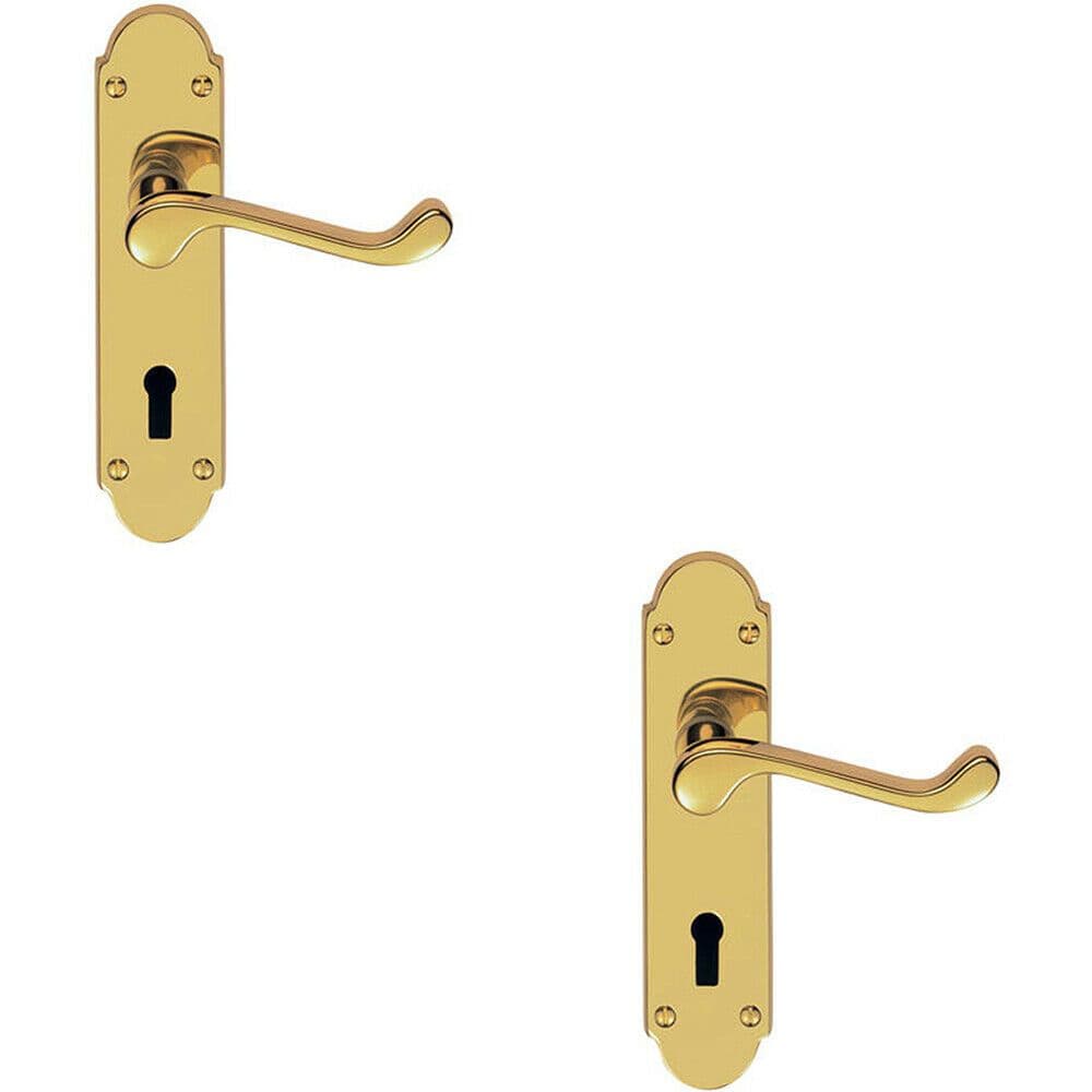 2x PAIR Victorian Upturned Handle on Lock Backplate 170 x 42mm Stainless Brass