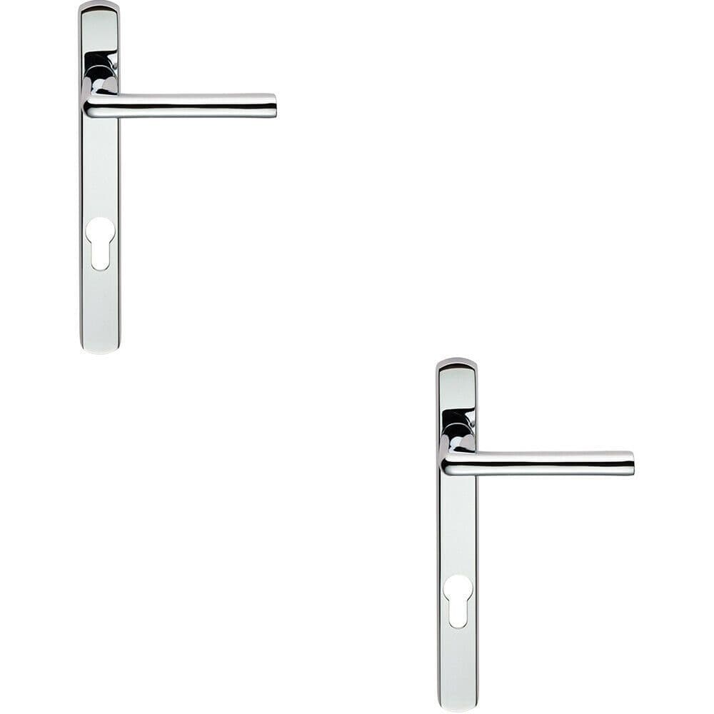 2x PAIR Straight Lever on Narrow Euro Lock Backplate 220 x 26mm Polished Chrome