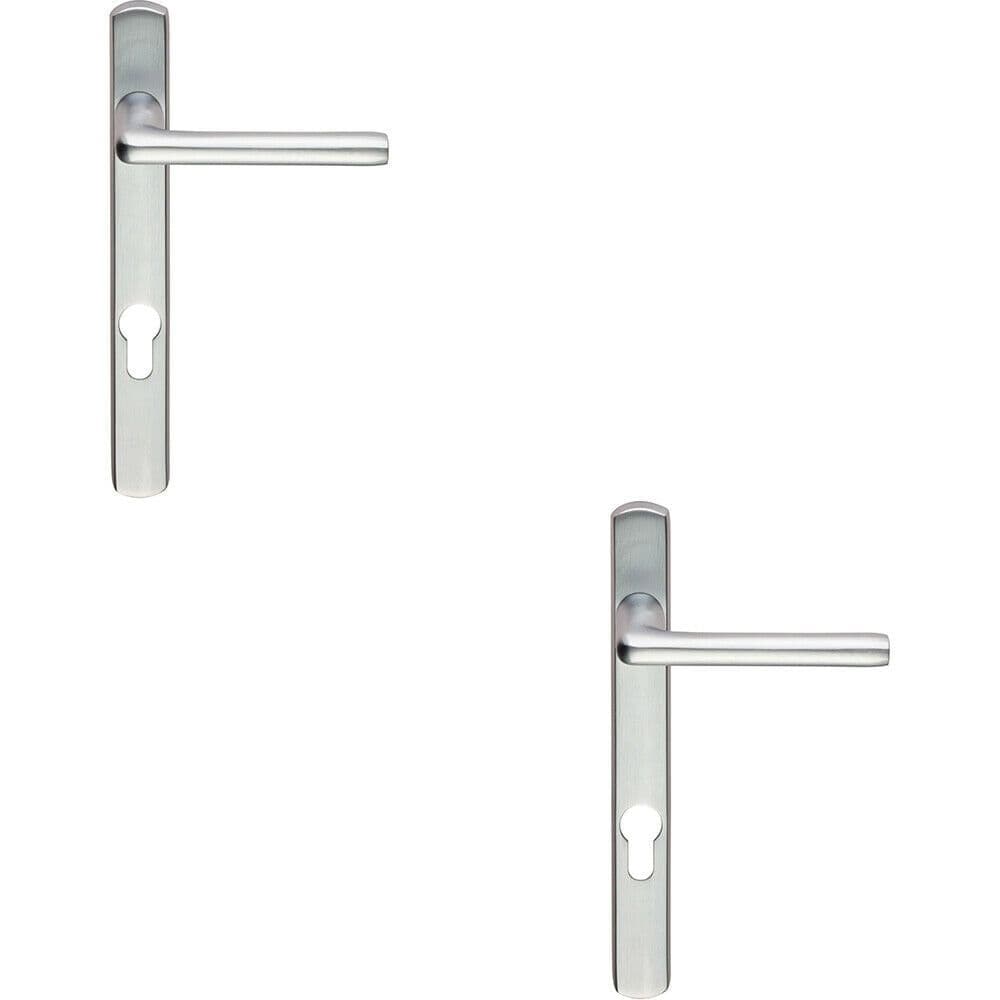 2x PAIR Straight Lever on Narrow Euro Lock Backplate 220 x 26mm Satin Chrome