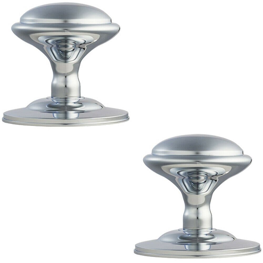 2x Round Victorian Centre Door Knob Polished Chrome 85mm Outdoor Handle
