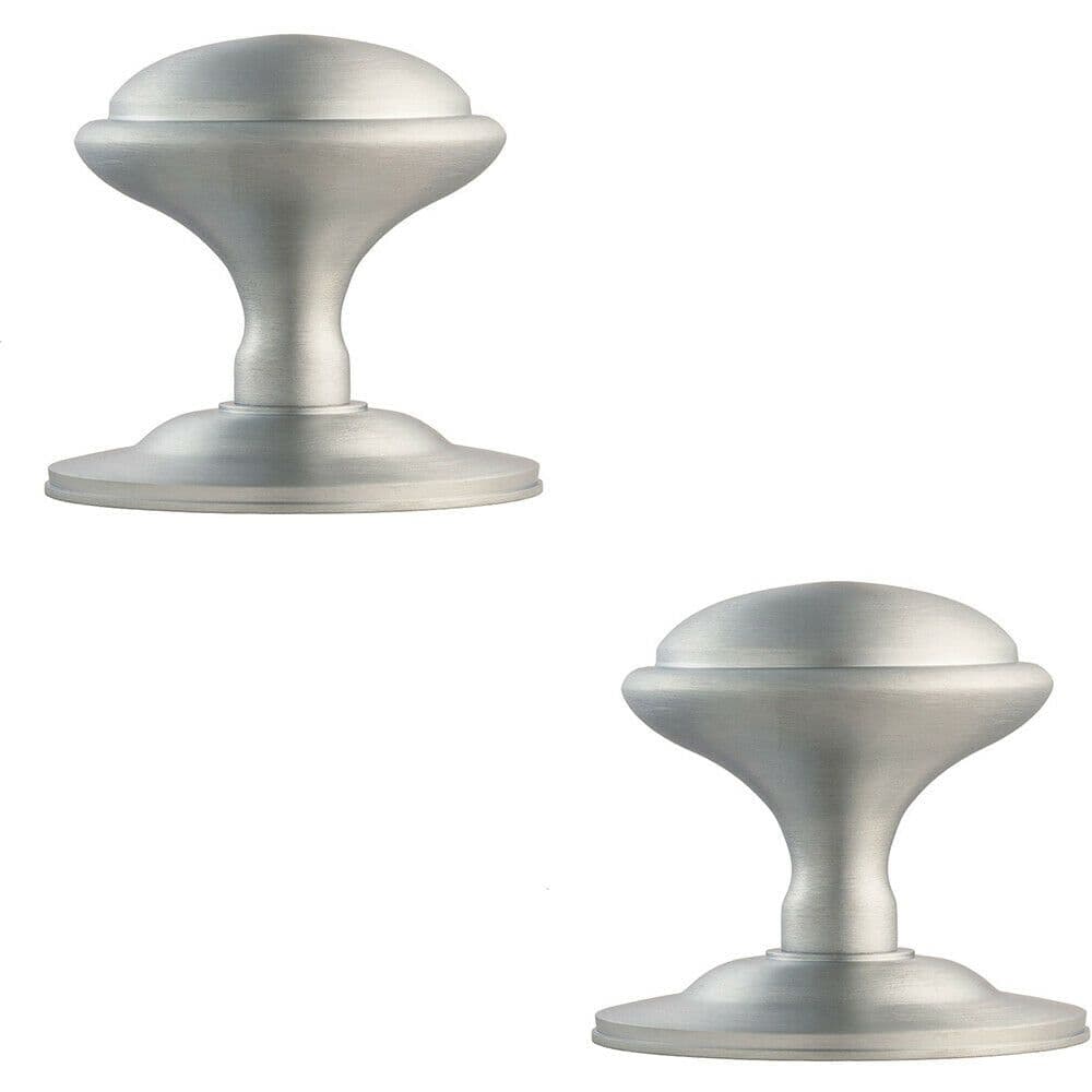 2x Round Victorian Centre Door Knob Satin Chrome 85mm Outdoor Handle